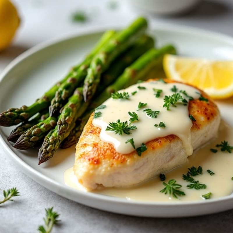 Creamy Lemon Herb Chicken with Roasted Asparagus