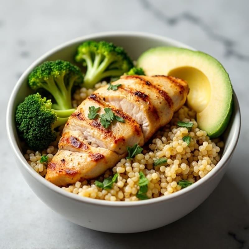 Grilled Chicken and Quinoa Power Bowl with Roasted Broccoli