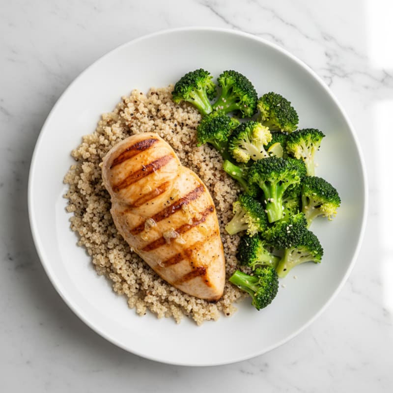 Grilled Chicken Breast with Quinoa and Steamed Broccoli