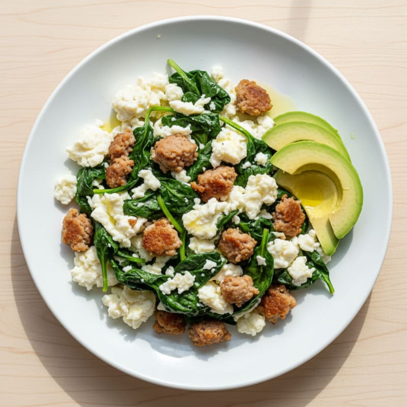 Egg White and Spinach Scramble with Turkey Sausage