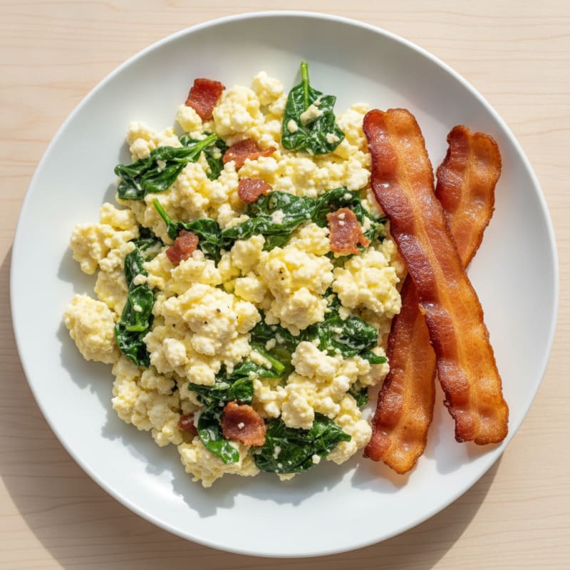 Cottage Cheese Scramble with Spinach and Turkey Bacon