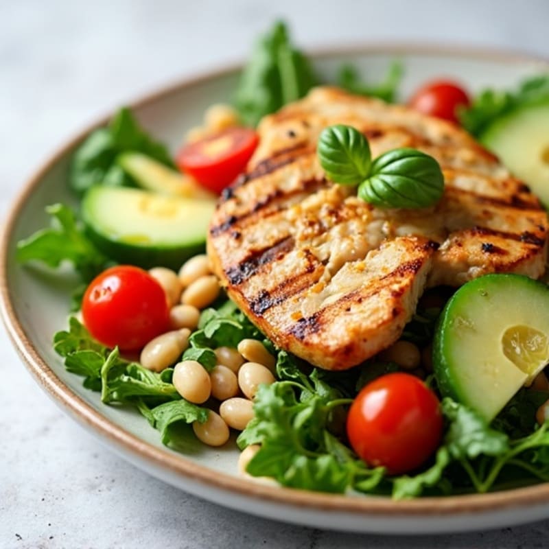Grilled Chicken Salad with Mixed Greens and White Beans