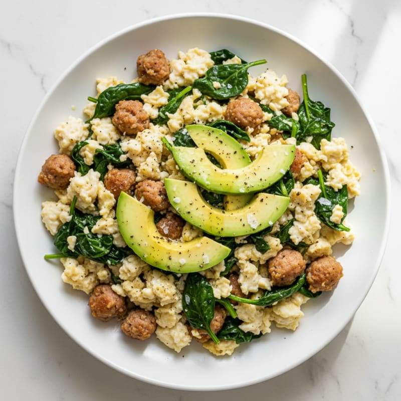 Egg White and Turkey Sausage Scramble with Spinach