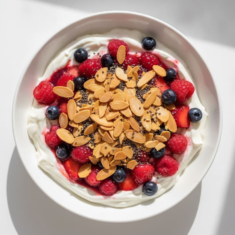 Greek Yogurt Protein Parfait with Mixed Berries and Almonds
