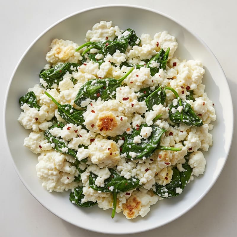 Egg White Spinach Scramble with Cottage Cheese