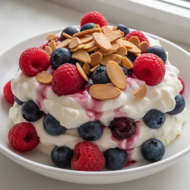 Greek Yogurt Protein Parfait with Mixed Berries and Almonds