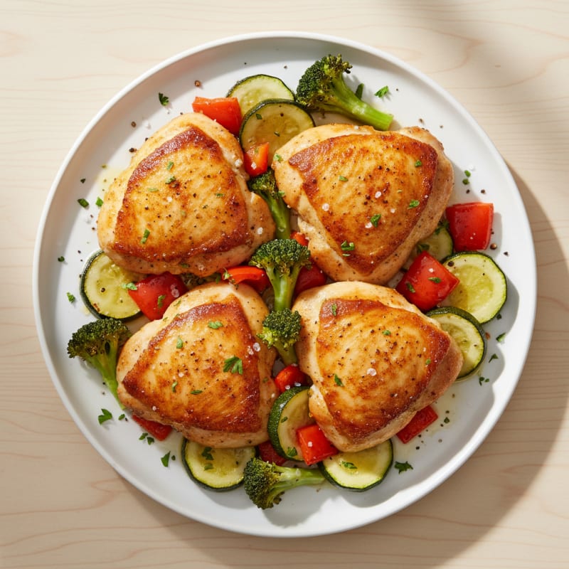 Golden Pan-Seared Chicken Thighs with Roasted Vegetables