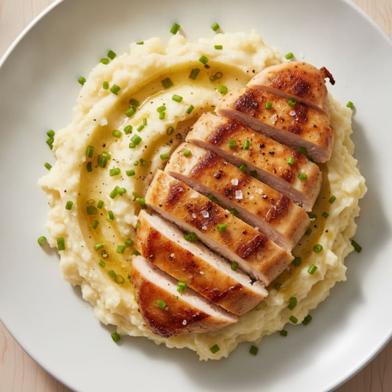 Garlic Mashed Potatoes with Chives and Seared Chicken
