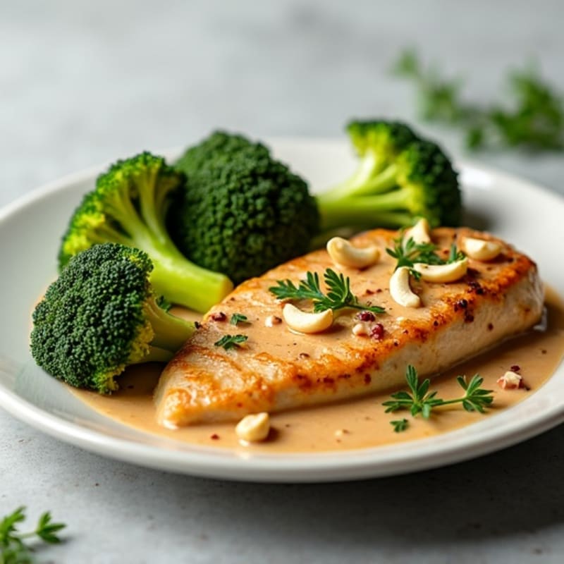 Chicken with Creamy Thai Coconut Sauce and Roasted Broccoli