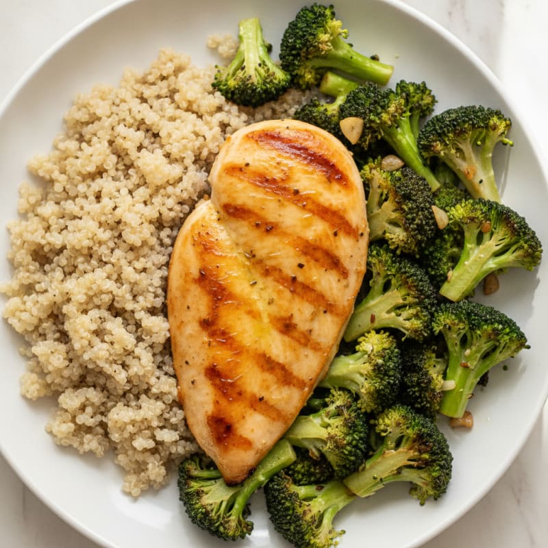 Grilled Chicken Breast with Quinoa and Roasted Broccoli