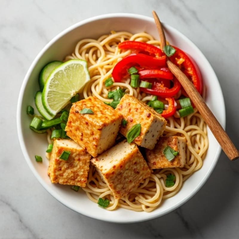 Creamy Peanut-Ginger Rice Noodles with Crispy Tofu
