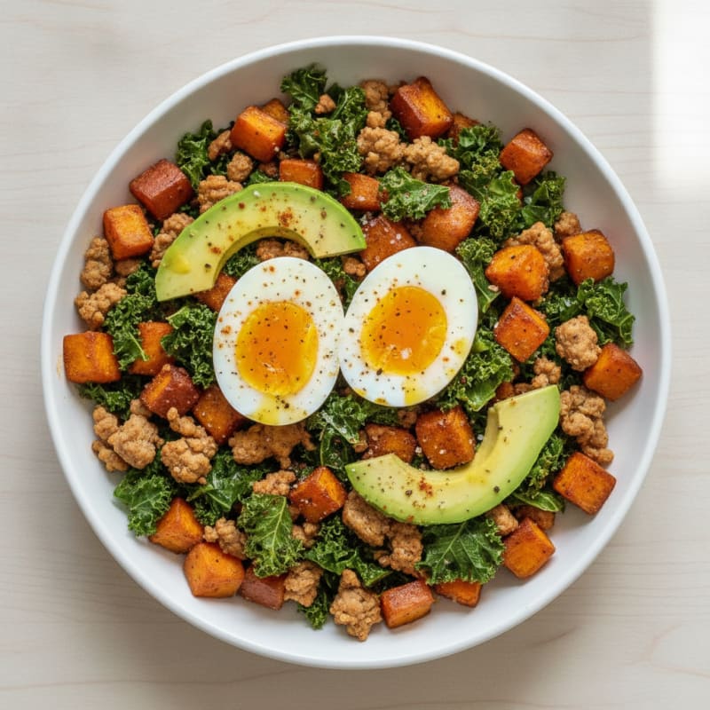 Roasted Sweet Potato and Kale Hash