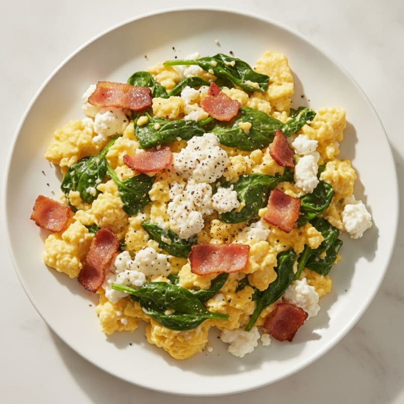 Cottage Cheese Scramble with Spinach and Turkey Bacon