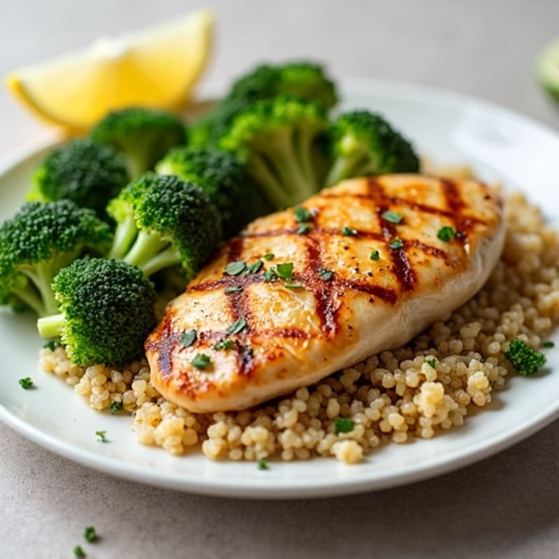 Grilled Chicken Breast with Quinoa and Roasted Broccoli