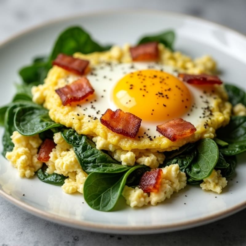 Cottage Cheese Egg Scramble with Spinach and Turkey Bacon