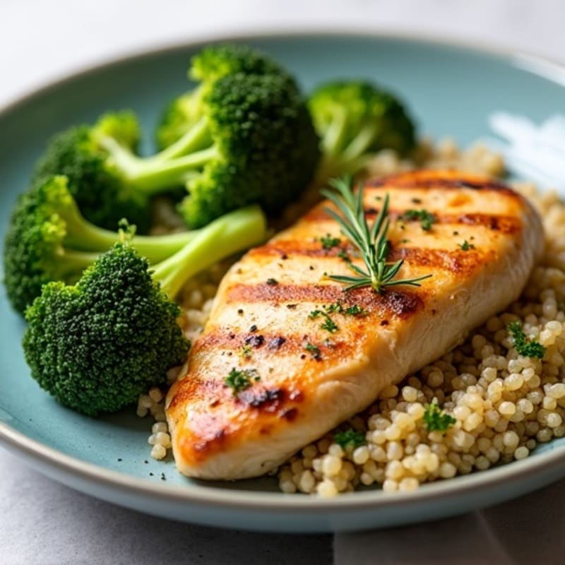 Grilled Chicken Breast with Quinoa and Roasted Broccoli
