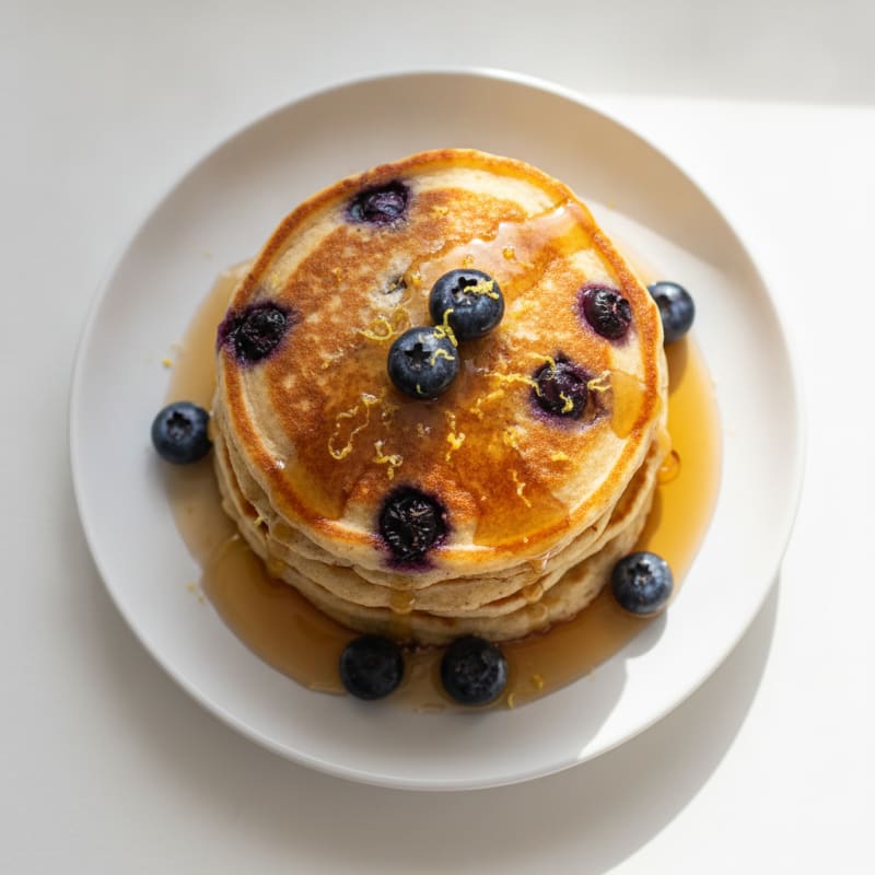 Blueberry Ricotta Pancakes with Maple Syrup