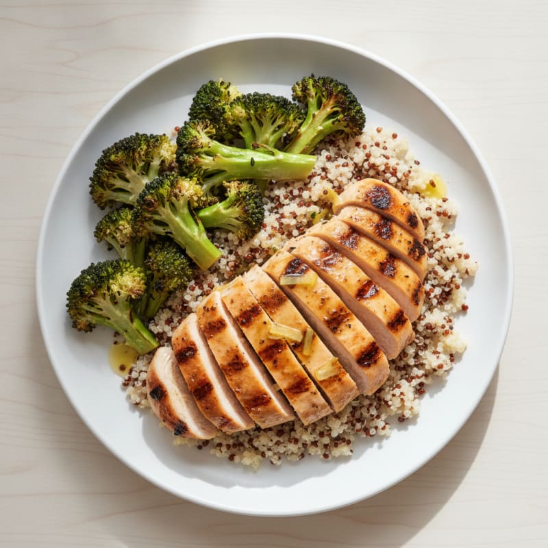 Grilled Chicken Breast with Quinoa and Roasted Broccoli
