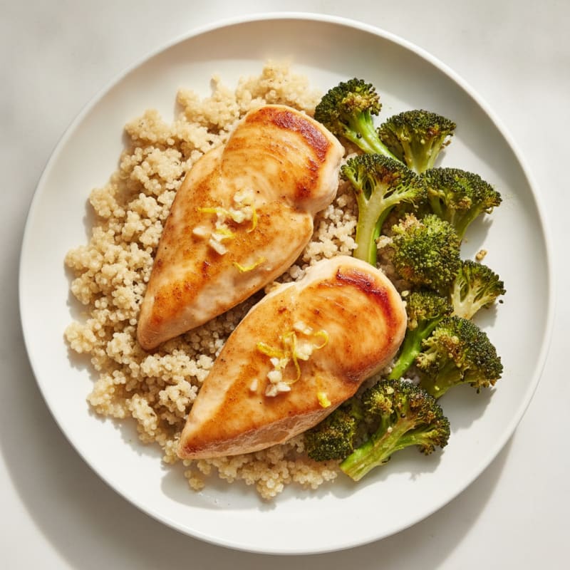 Seared Lemon Garlic Chicken Breast with Quinoa and Roasted Broccoli