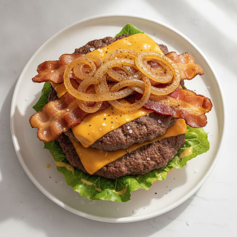 Double Bacon Cheeseburger with Caramelized Onions