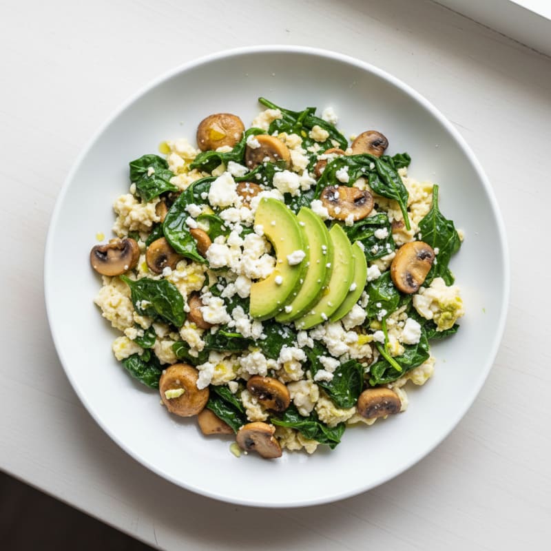 Spinach and Mushroom Egg White Scramble with Feta