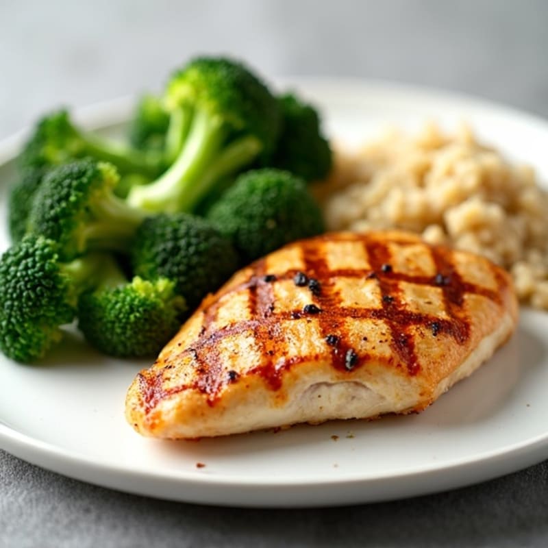 Grilled Chicken Breast with Steamed Broccoli and Quinoa