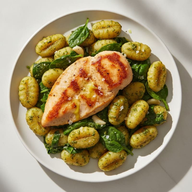 Gnocchi with Basil Pesto and Seared Chicken