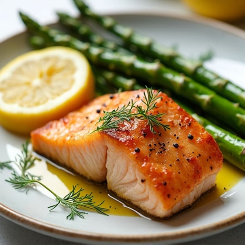 Crispy Pan-Seared Salmon with Lemon-Dill Roasted Asparagus