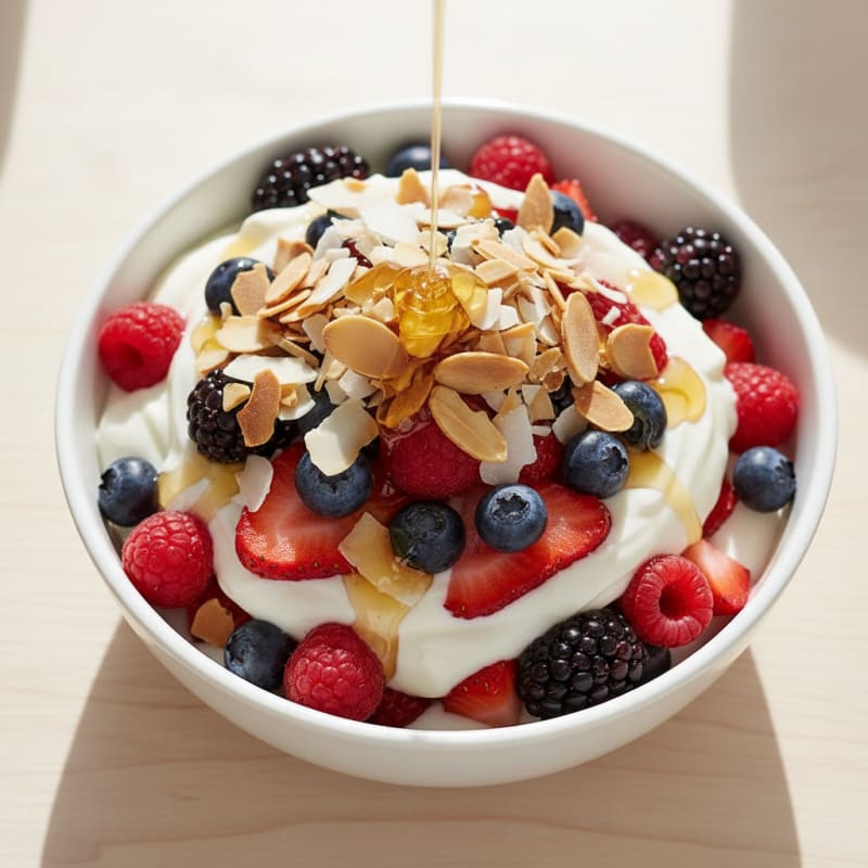 Creamy Greek Yogurt Parfait with Mixed Berries and Almonds