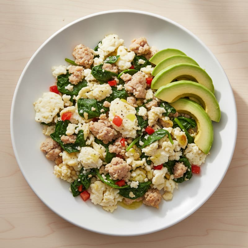 Egg White and Turkey Sausage Scramble with Spinach