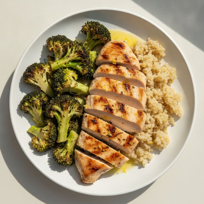 Grilled Chicken Breast with Roasted Broccoli and Quinoa