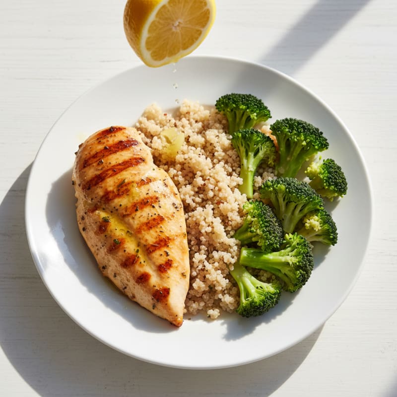 Grilled Chicken Breast with Quinoa and Steamed Broccoli