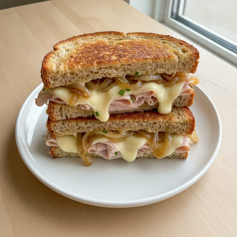 Triple-Decker Grilled Cheese with Caramelized Onions