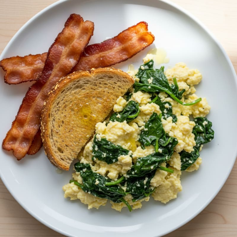 Cottage Cheese Scramble with Spinach and Turkey Bacon