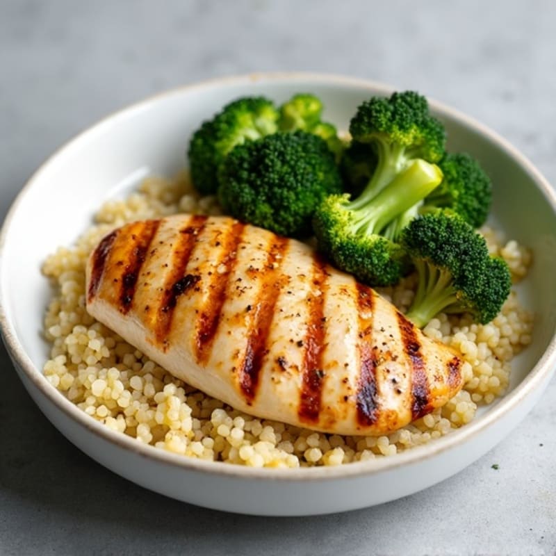 Grilled Chicken Breast with Quinoa and Roasted Broccoli