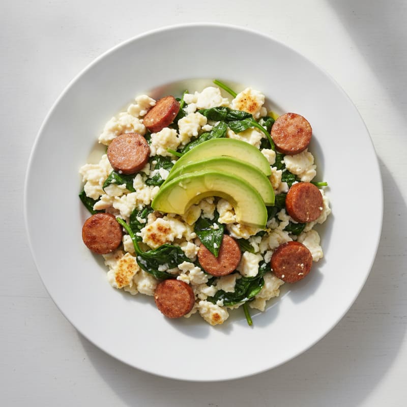 Egg White Scramble with Turkey Sausage and Spinach
