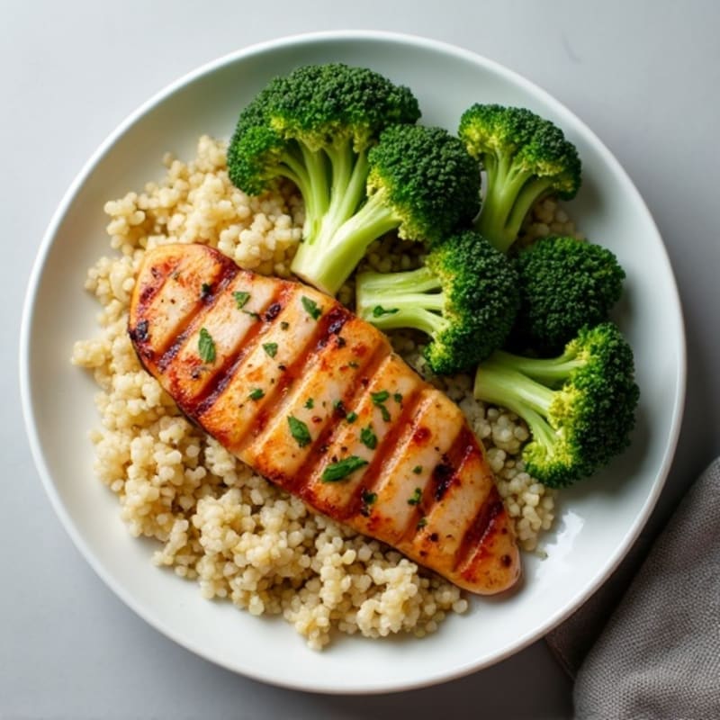 Grilled Chicken Breast with Roasted Broccoli and Quinoa