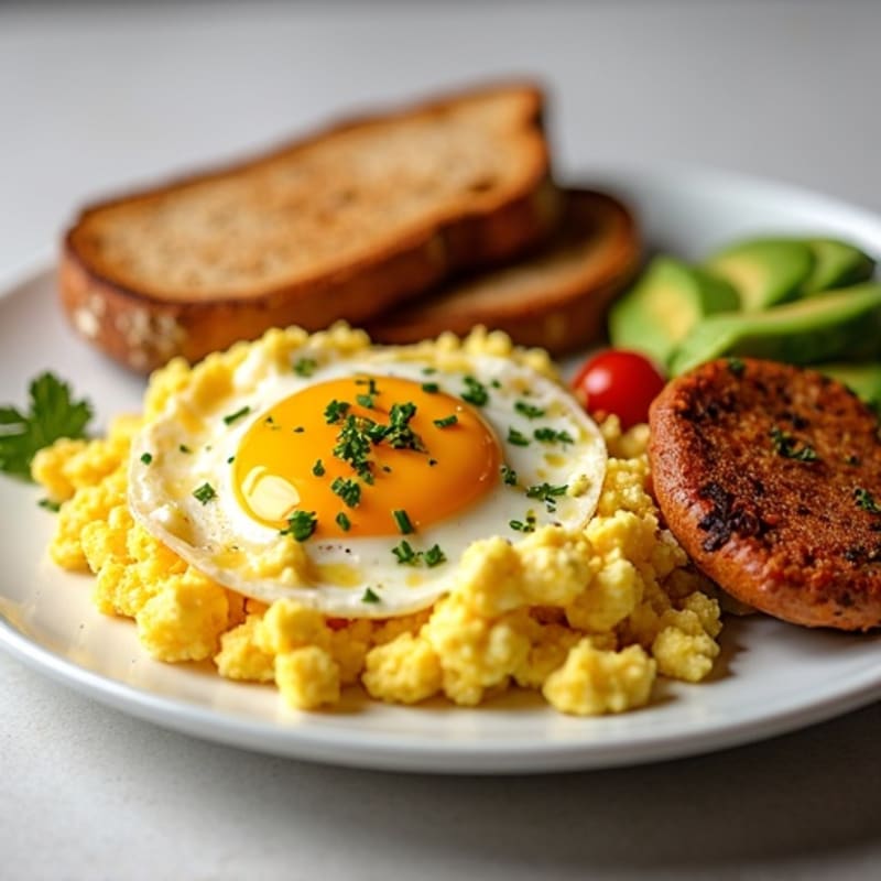 Egg White Scramble with Turkey Sausage and Roasted Sweet Potatoes