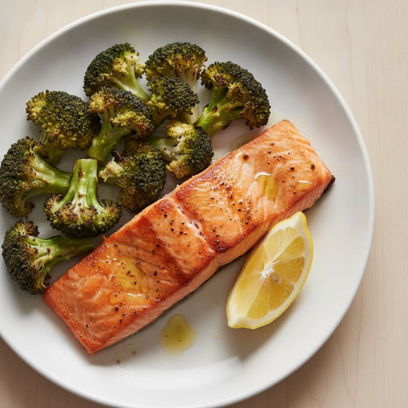 Seared Salmon with Roasted Broccoli and Lemon