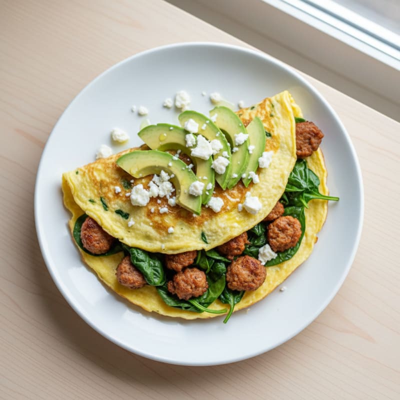 Egg White Spinach Omelette with Turkey Sausage