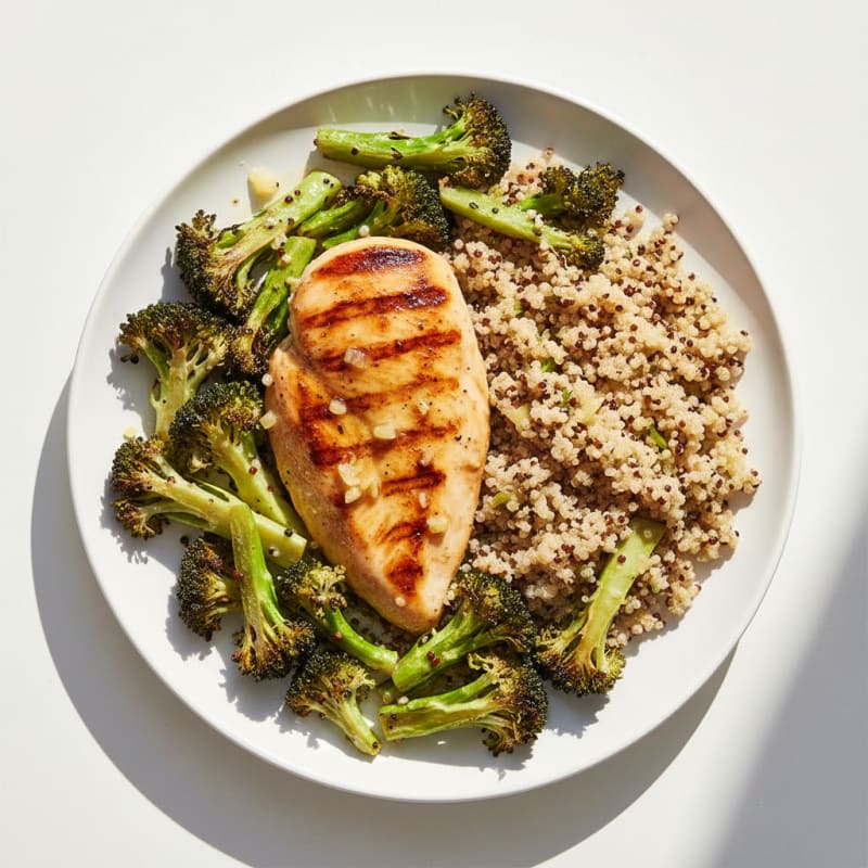 Grilled Chicken Breast with Roasted Broccoli and Quinoa