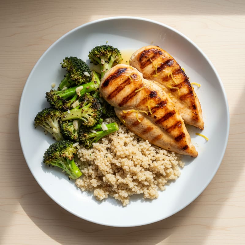 Grilled Chicken Breast with Quinoa and Roasted Broccoli