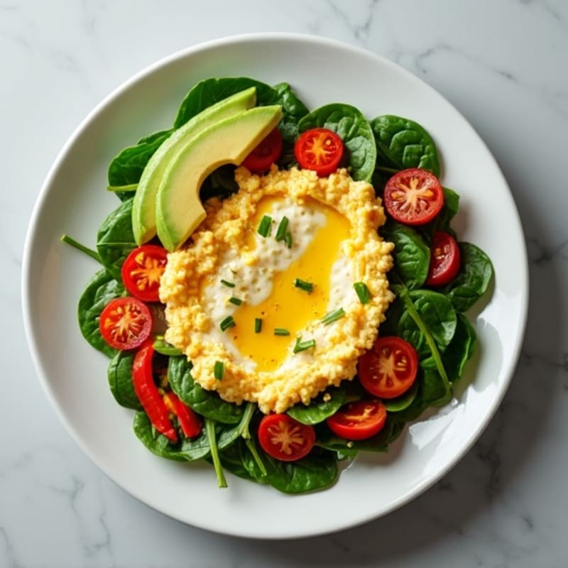 Egg White Veggie Scramble with Cottage Cheese and Fresh Spinach
