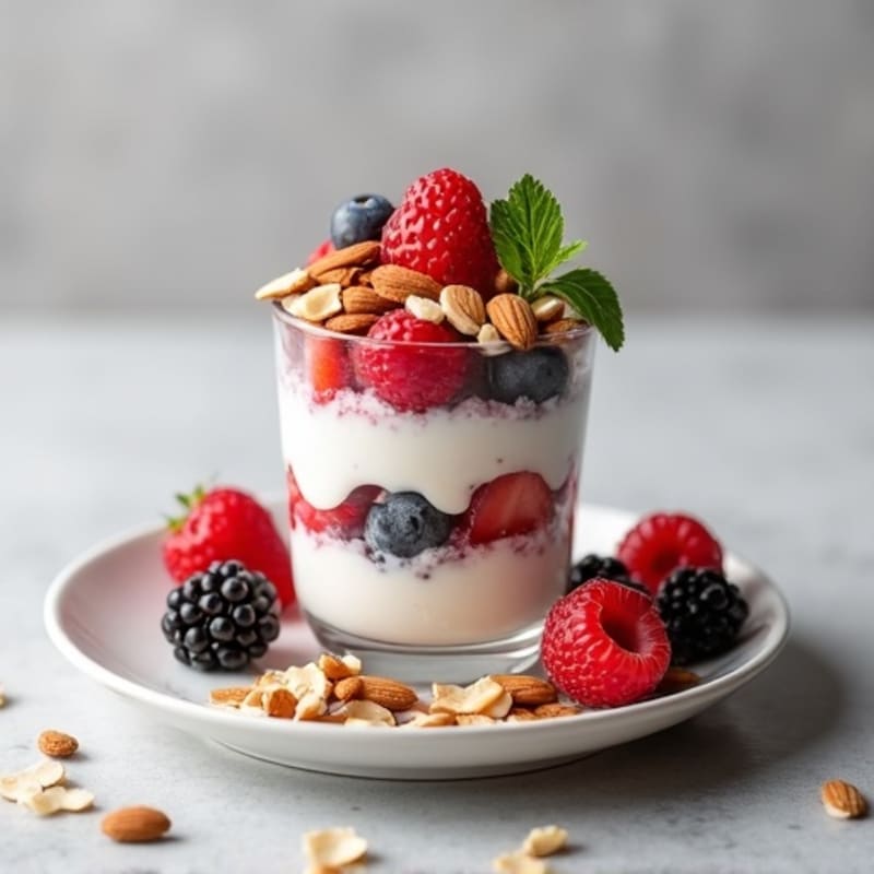 Greek Yogurt Protein Parfait with Almonds and Mixed Berries