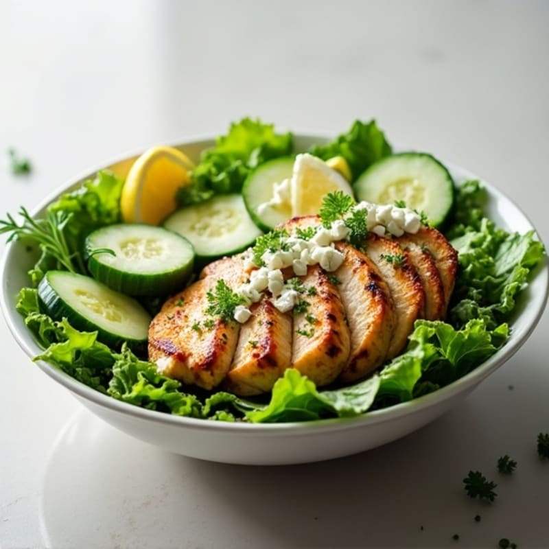 Herb-Roasted Chicken Salad Bowl with Fresh Greens, Crispy Cucumber, and Creamy Feta Dressing