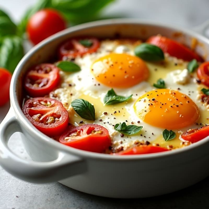 Baked Eggs with Fresh Tomatoes and Creamy Feta