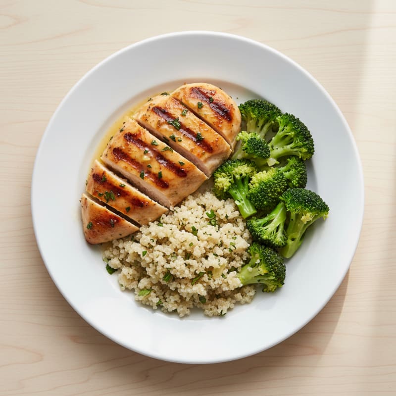 Grilled Chicken Breast with Quinoa and Steamed Broccoli