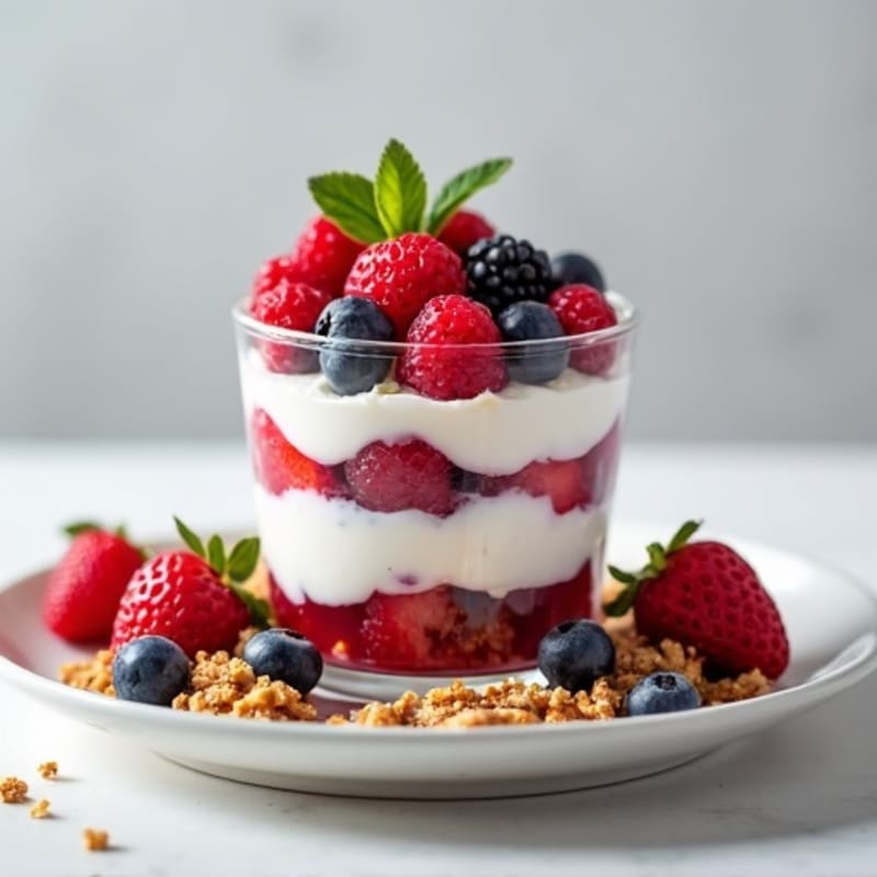 Protein Greek Yogurt Parfait with Mixed Berries and Collagen Peptides