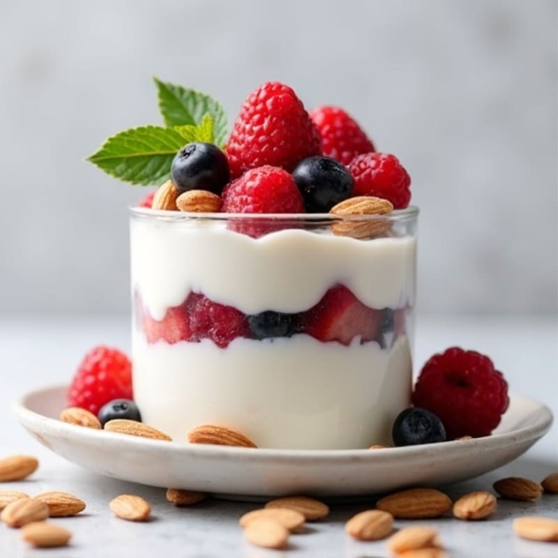 Greek Yogurt Protein Parfait with Mixed Berries and Almonds