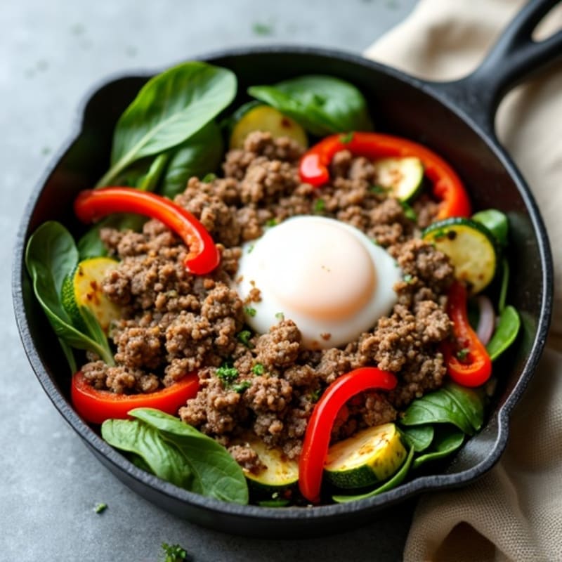 Lean Ground Beef and Roasted Vegetable Skillet